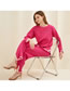 Fashion Rose Red Long -sleeved V Buckle Stitching Knitted Top Trousers Suite
