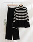 Fashion Khaki Two Pieces Of High -necked Striped Knitted Pants And Pants