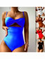 Fashion Blue Nylon Hollow Strap One-piece Swimsuit
