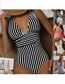 Fashion Brown Polyester Stripe One-piece Swimsuit