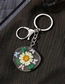 Fashion Buff Daisy (silver Buckle) Geometric Epoxy Dried Flower Round Card Keychain
