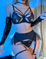Fashion Black Polyester Geometric Hollow Mesh Underwear Set With Sleeves