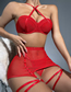 Fashion Red Mesh See-through Lace Strap Underwear Three-piece Set