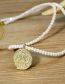 Fashion Beige Geometric Crystal Beaded Medal Necklace