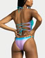 Fashion Stripe Polyester Gradient Halter Neck Strap Cutout One-piece Swimsuit