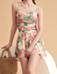 Fashion Pink Two Piece Suit Polyester Printed Pleated One-piece Swimsuit Beach Dress Two-piece Set