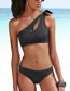Fashion Black Nylon One-shoulder Tie Cut-out Two-piece Swimsuit