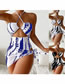 Fashion Blue Polyester Printed Halter Neck Tie One-piece Swimsuit Set