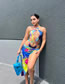 Fashion Color Polyester Halter Neck Cutout Print One-piece Swimsuit Two-piece Set