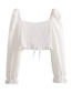 Fashion White Polyester Puff Sleeve Drawstring Cropped Top