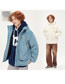 Fashion Blue Solid Color Large Pocket Stand Collar Hooded Cotton Jacket