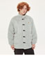 Fashion Grey Solid Color Plush Rabbit Fur Horn Button Jacket