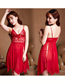 Fashion Ordinary Mesh Lace Wine Red Mesh Transparent Lace Lace Nightdress With Straps