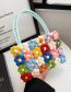 Fashion Blue Cotton Linen Flower Knitted Large Capacity Handbag