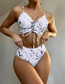 Fashion White Polyester Ink Print Lace-up Swimsuit