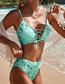 Fashion Green Polyester Ink Print Lace-up Swimsuit