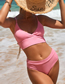 Fashion Black Solid Color Pitted V-neck Two-piece Swimsuit