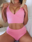 Fashion Pink Solid Color Pitted V-neck Two-piece Swimsuit