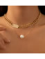 Fashion Silver Metal Geometric Chain Pearl Double Layer Necklace