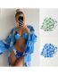 Fashion Blue Polyester Printed Two-piece Swimsuit Three-piece Set  Polyester