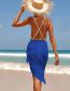 Fashion Blue + Skirt Polyester Cutout One-piece Swimsuit Overskirt Set