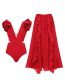 Fashion Red Dress Polyester Ruffle Pleated Beach Dress