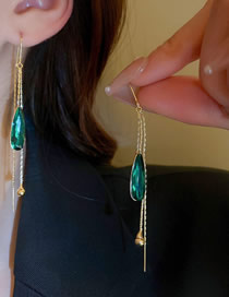 Fashion Gold (hole Green) Water Drop Crystal Tassel Earrings