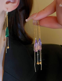 Fashion Gold (hole Green) Water Drop Crystal Tassel Earrings