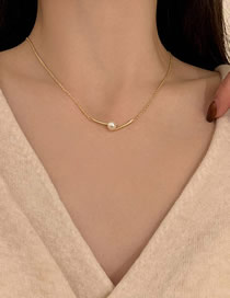Fashion Necklace - Gold Pure Copper Pearl Geometric Curved Necklace