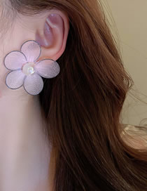 Fashion Necklace - Pink Fabric Crystal Beaded Pearl Flower Stud Earrings