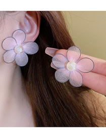 Fashion Pink Fabric Pearl Crystal Flower Stud Earrings