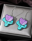 Fashion Purple Flowers And Green Leaves Acrylic Flower Hoop Earrings