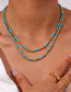 Fashion Gold Thread Bead Blue Turquoise Column Bead Necklace Stainless Steel Gold Plated Glossy Blue Pine Beaded Necklace
