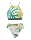 Fashion Green Suit Polyester Printing Split Swimsuit Decorative Liu Su Beach Skirt Set