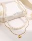 Fashion Gold Alloy Pearl Beaded Heart Double Layer Necklace