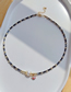 Fashion Blue Copper Gold -plated Pearl Small Block Crystal Beaded Eye Necklace