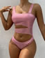 Fashion Pink Pure Color Hollow Conjoined Swimsuit