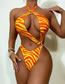 Fashion Orange Polyester Print Hollow Conjoined Swimsuit