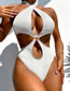 Fashion White Polyester -neck Tie Lace Cutout Conjoined Swimsuit