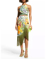 Fashion Green Dress Polyester Printing Flowing Su Beach Skirt