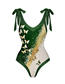 Fashion Green Polyester Printed Lace -up Swimsuit