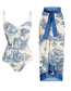 Fashion Blue Polyester Printing Conjoined Swimsuit