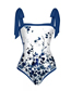 Fashion Blue Polyester Printing Conjoined Swimsuit