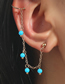 Fashion Silver Alloy Geometric Beaded Tassel Ear Clip Earrings