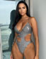 Fashion Silver Hot Silver Sequin Cutout One-piece Swimsuit