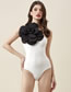 Fashion White+black Flower Solid Color Three-dimensional Flower One-shoulder One-piece Swimsuit