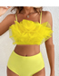 Fashion Yellow Mesh Flower High Waist One-piece Swimsuit