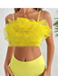 Fashion Yellow Mesh Flower High Waist One-piece Swimsuit