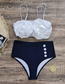 Fashion White + Blue Bottoms Three-dimensional Large Flower Button High Waist Two-piece Swimsuit