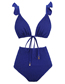 Fashion Blue Polyester Ruched Tie High Waist Two-piece Swimsuit
